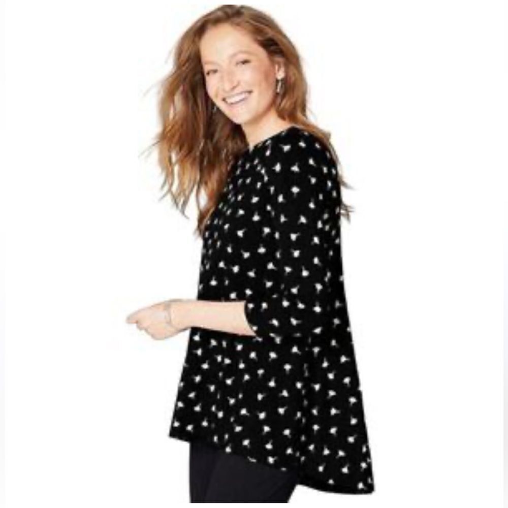 J Jill Top Womens Black Petite Dandelion Pleated Back Top Blouse